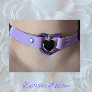 Black Obsidian Heart Choker – Purple Wrapped Heart Gothic Choker Necklace